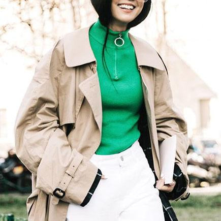 Classic Double Breasted Turtle Neck Women's Beige Trench Coat on sale - SOUISEE