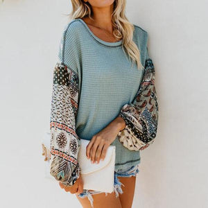 Boho Chic Oversized Patchwork Knitted Sweater With Chiffon Sleeves on sale - SOUISEE