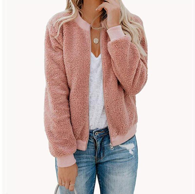 Casual Chubby Teddy Bear Sherpa Bomber College Baseball Jacket on sale - SOUISEE