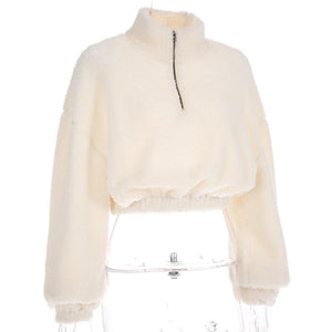 Oversized Cropped Polo Faux Fur Teddy Bear Jacket on sale - SOUISEE