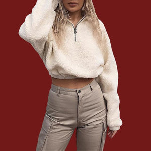 Oversized Cropped Polo Faux Fur Teddy Bear Jacket on sale - SOUISEE