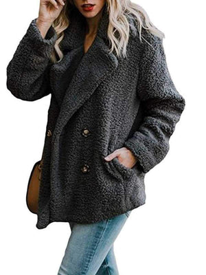 Fluffy Faux Fur Lapel Collar Womens Winter Coats on sale - SOUISEE