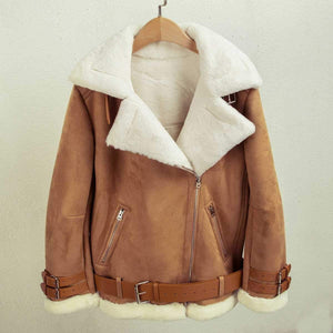 Faux Fur Lined Leather Shearling Moto Jacket on sale - SOUISEE