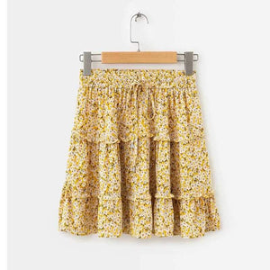 Elastic Fitting Boho Tie Front High Waist Layered Ruffle Floral Skirt on sale - SOUISEE