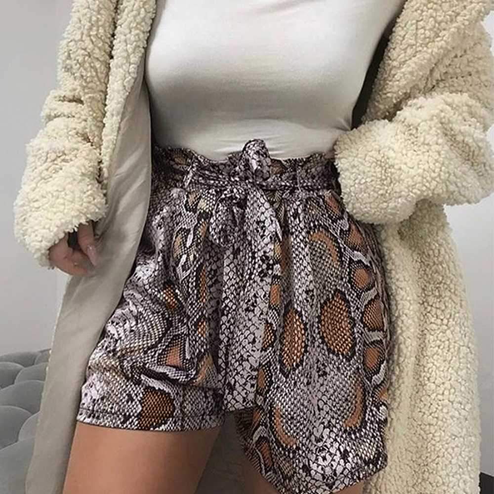 Retro Tie Waist Snake Print High Waisted Paperbag Shorts on sale - SOUISEE