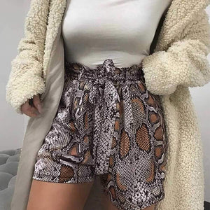 Retro Tie Waist Snake Print High Waisted Paperbag Shorts on sale - SOUISEE