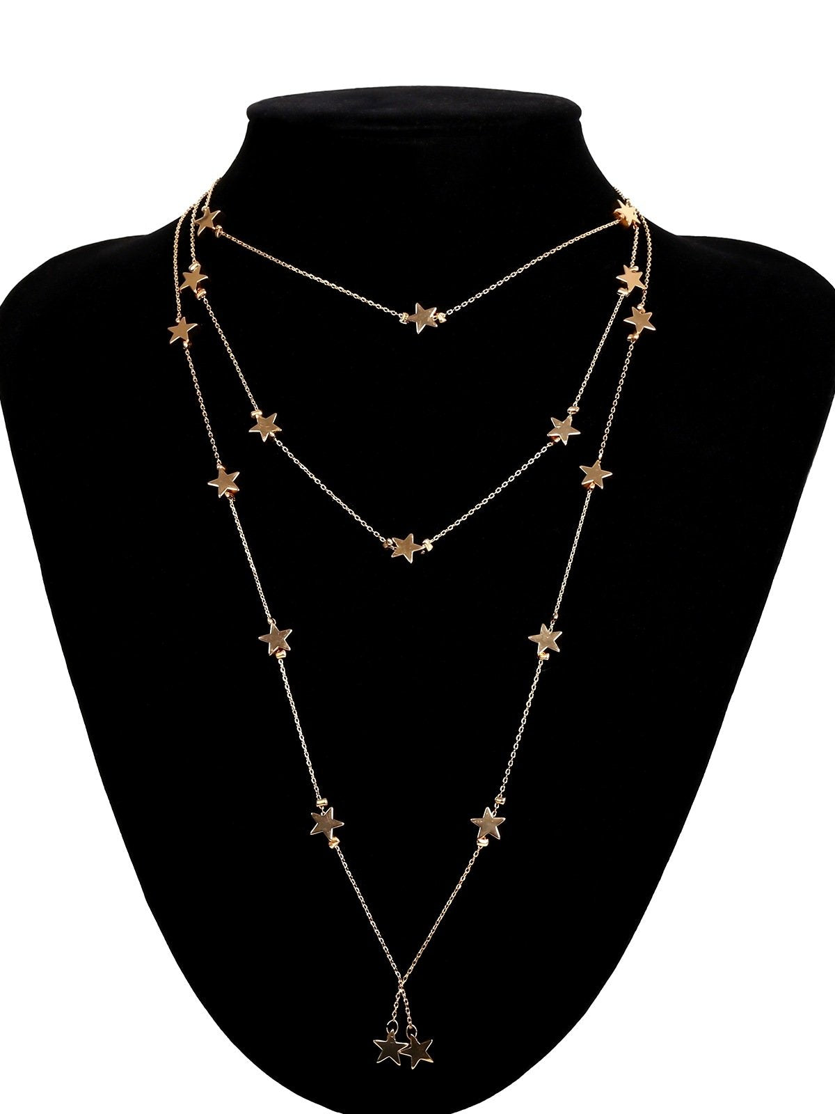 Stars Beaded Multi Layered Chocker Necklace Gold on sale - SOUISEE