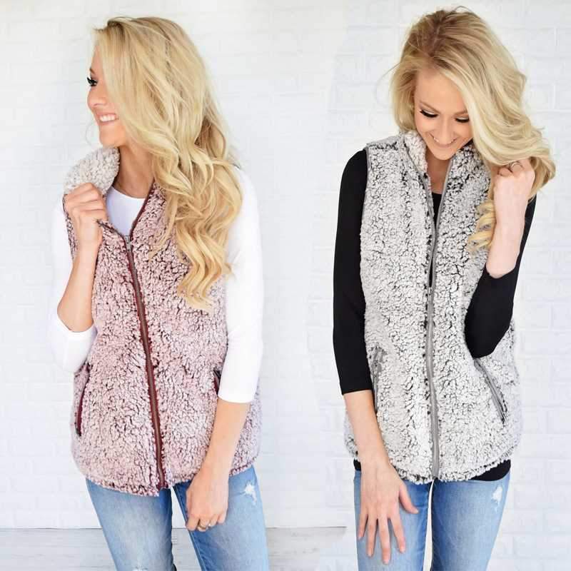 Fuzzy Faux Fur Winter Outerwear Sherpa Fleece Vest on sale - SOUISEE