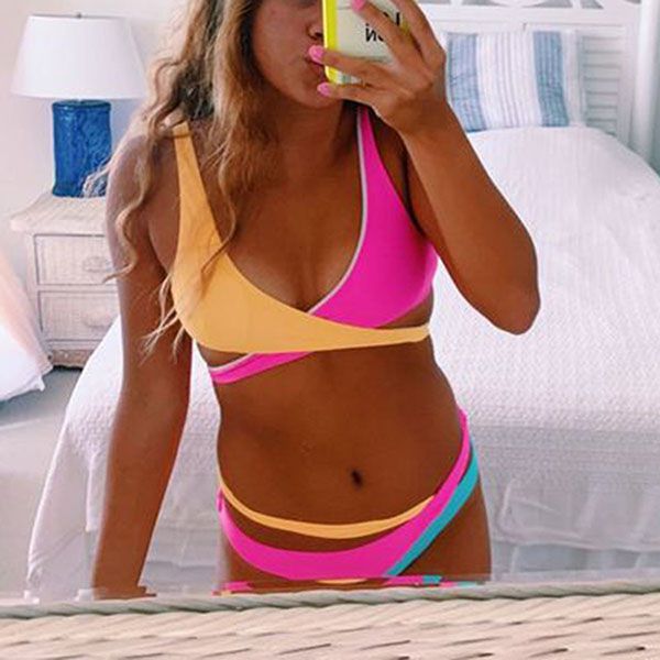 Multiway Rainbow Colorblock Criss Cross Lace Up Tie Wrap Bikini