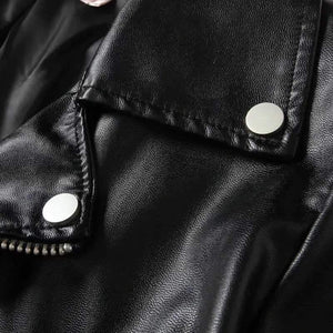 Womens Motorcycle Style Black Faux Leather Moto Jacket on sale - SOUISEE