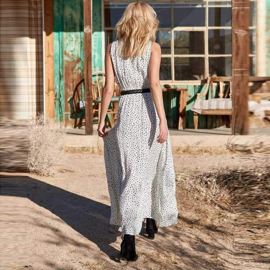 Vintage Plunge Casual Polka Dot Maxi Dress Long on sale - SOUISEE