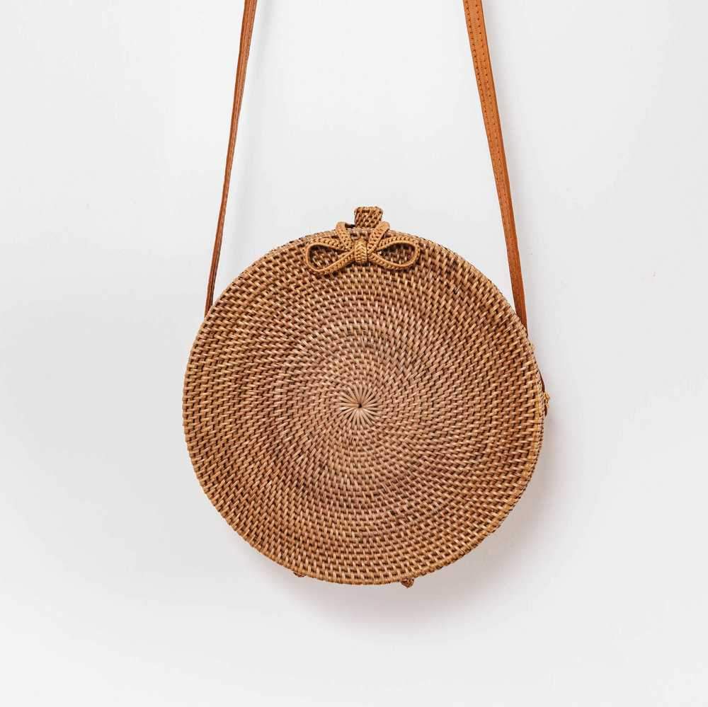 Boho Handmade Round Woven Handbag Bali Rattan Crossbody Beach Bag on sale - SOUISEE
