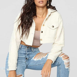 Thick White Short Teddy Faux Fur Cropped Jacket Winter Coats on sale - SOUISEE