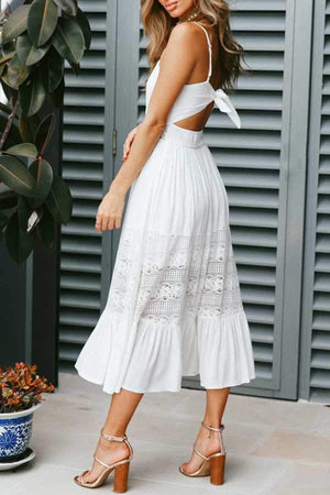 Elegant Eyelet Lace Tie Knot Back Sleeveless Button up Midi Dress on sale - SOUISEE