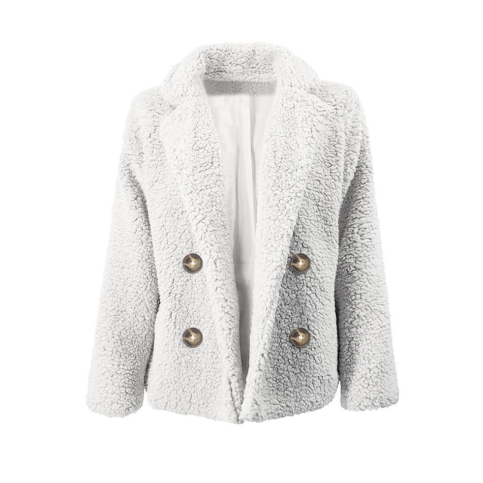 Fluffy Laper Collar Double Breasted Faux Fox Fur Teddy Fleece Jacket Women's on sale - SOUISEE