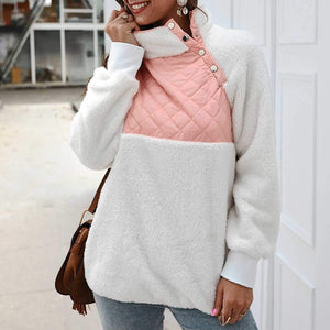 Colorblock Wubby Asymmetrical Snap Up Fleece Pullover Sweatshirt on sale - SOUISEE