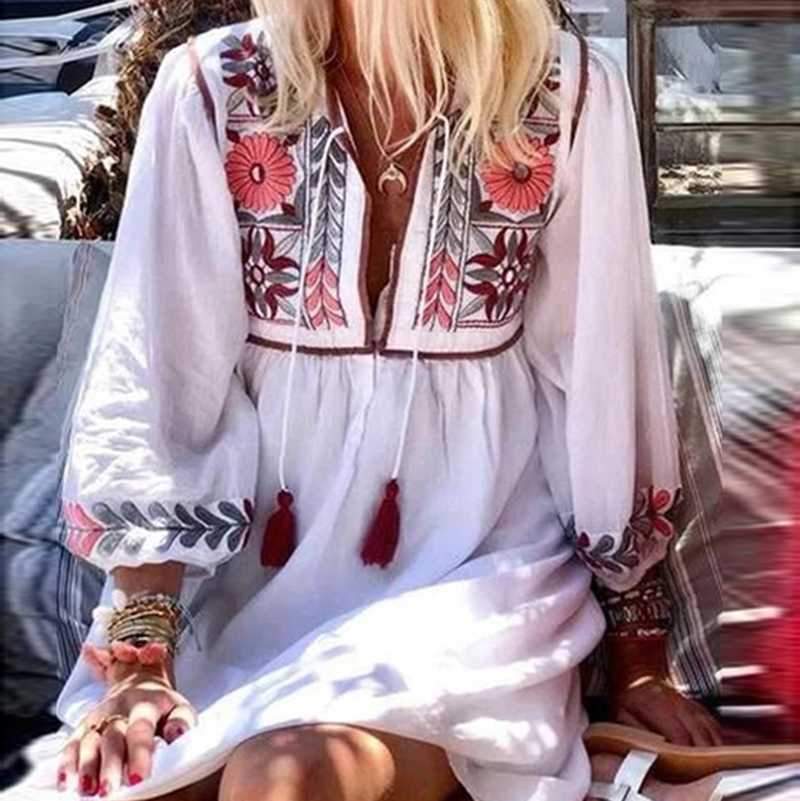Boho Chic Floral Prints White Short hippie dresses on sale - SOUISEE
