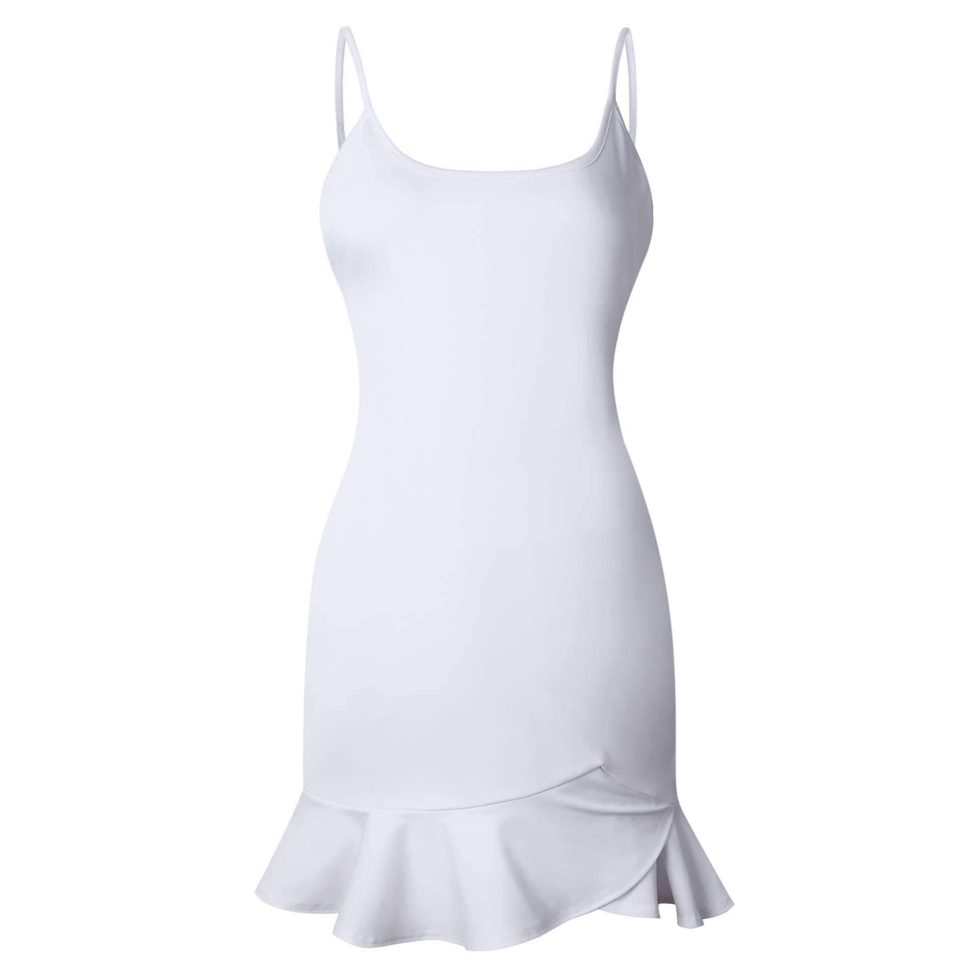 Slimming Adjustable Spaghetti Strap Frill Hem Dress Ruffles on sale - SOUISEE
