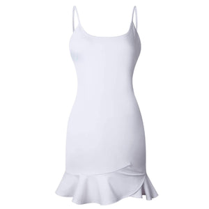 Slimming Adjustable Spaghetti Strap Frill Hem Dress Ruffles on sale - SOUISEE