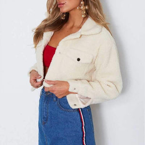 Thick White Short Teddy Faux Fur Cropped Jacket Winter Coats on sale - SOUISEE