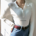 Cozy Long sleeve knitted polo shirt Tops Womens on sale - SOUISEE