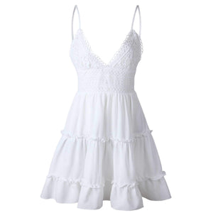 Tie Back Knot Lace Tiered Layered Ruffle Mini Dress on sale - SOUISEE