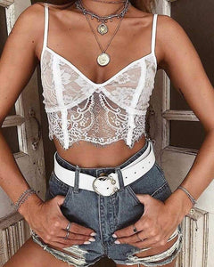 Adjustable Spaghetti Strap Embroidery Lace Bustier Cami Bra Top on sale - SOUISEE