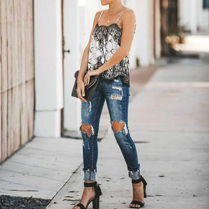 Retro Print Snake Leopard Lace Cami Tank Spaghetti Top on sale - SOUISEE