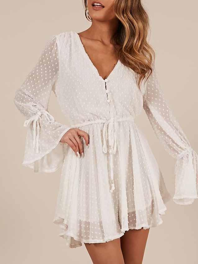 3d Embroidery Chiffon Short Jumpsuit Long Sleeve Romper Dress – SOUISEE