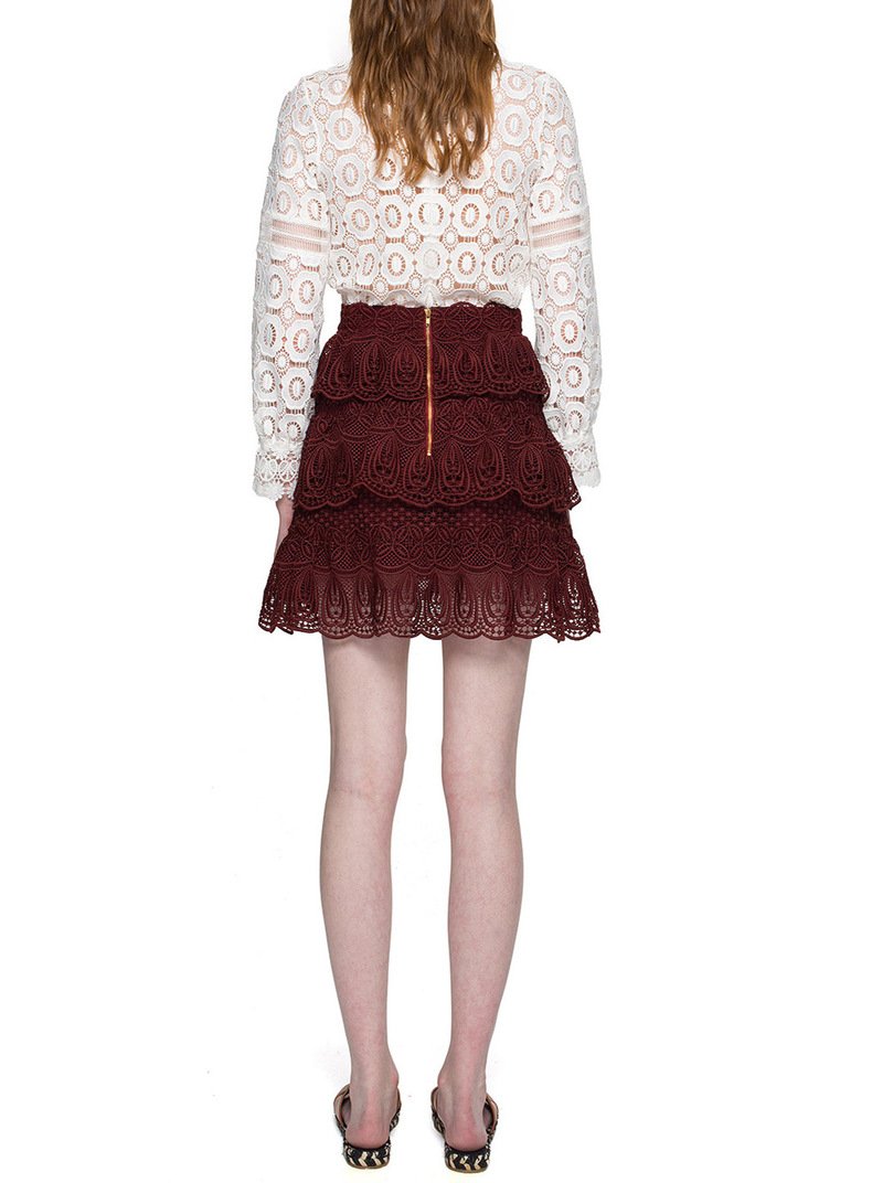 Sheer Mesh White Crochet Eyelet Lace Blouse Top on sale - SOUISEE