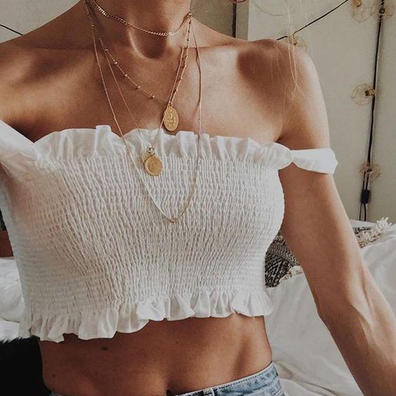 Curved Hem Trimmed Scrunch Tie Up Shoulder Ruched Crop Top Tanks on sale - SOUISEE