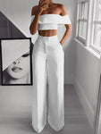 Slimming Straight Leg Off Shoulder Wideleg Crop Pants on sale - SOUISEE