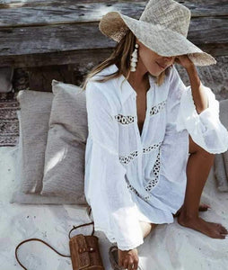 Bohemian Eyelet Casual Beach Dress Coverups Beachwear on sale - SOUISEE