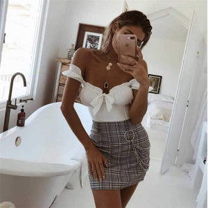 Tie Front Bustier Short Sleeve Ruffle Blouse Shirt on sale - SOUISEE