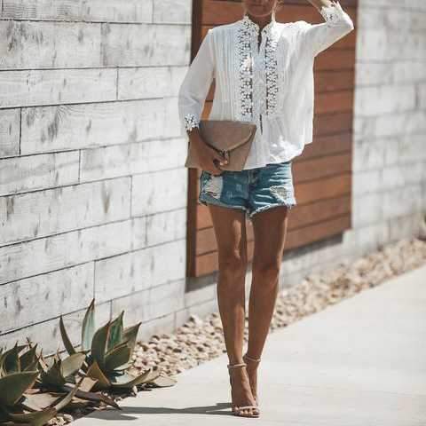 Bohemian Crochet Lace Button Up Shirt Top on sale - SOUISEE