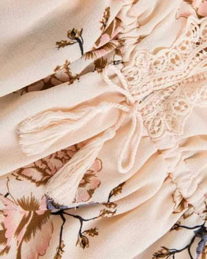 Boho Front Tie Waist Off Shoulder Floral Romper Dress on sale - SOUISEE