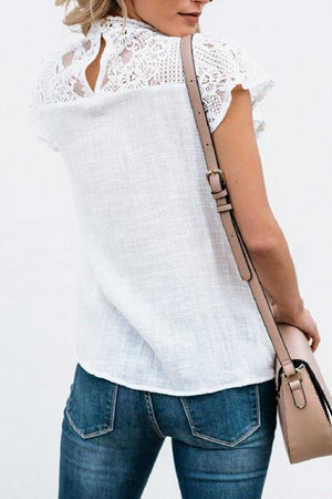 Cute Boho Chic Short Sleeve Lace Shoulder Blouse Shirts on sale - SOUISEE