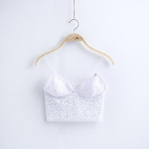 V Neck lace trim cami crop top camisoles tanks tops on sale - SOUISEE