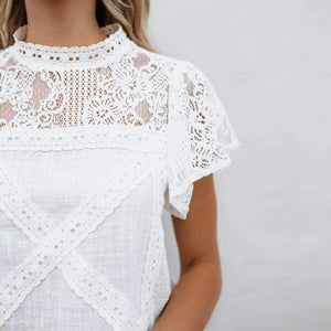 Cute Boho Chic Short Sleeve Lace Shoulder Blouse Shirts on sale - SOUISEE