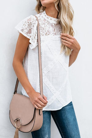 Cute Boho Chic Short Sleeve Lace Shoulder Blouse Shirts on sale - SOUISEE