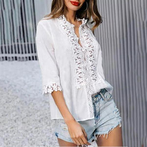 Bohemian Crochet Lace Button Up Shirt Top on sale - SOUISEE
