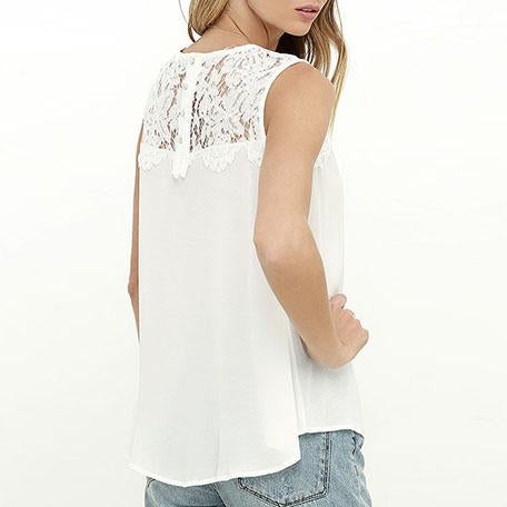 Casual Round Neck Lace Tank Top Tee Shirts Sleeveless on sale - SOUISEE