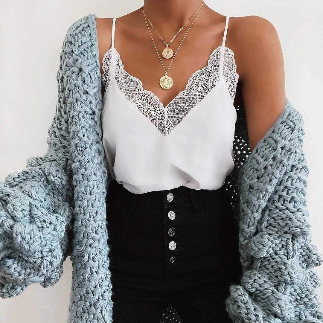 Lace Trimmed V Neck Swing Spaghetti Cami Top on sale - SOUISEE