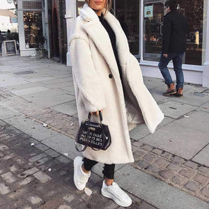 White teddy long online coat