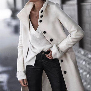 Stand Collar Long Woolen Overcoat Womens Winter Peacoat on sale - SOUISEE