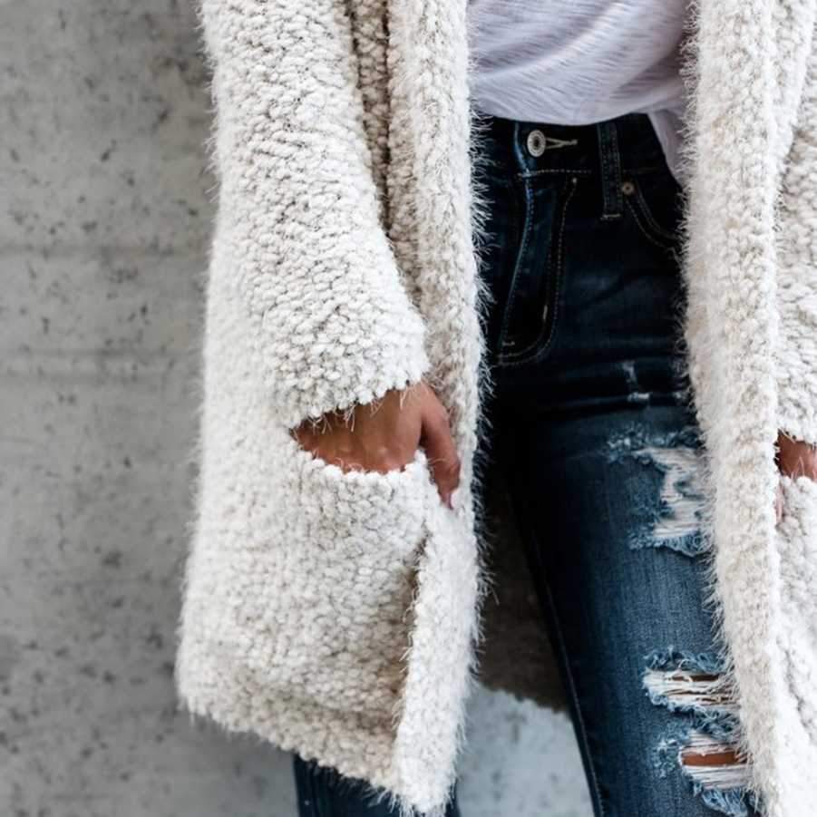 Oversized Faux Wool Long Hooded Cardigan Sweaters on sale - SOUISEE