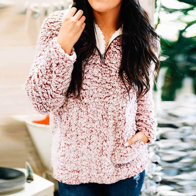 Quarter Sherpa Fleece Polo Teddy Bear Better Sweater Pullover on sale - SOUISEE