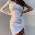 Irregular One Shoulder Bodycon Tight Ruched Dress on sale - SOUISEE