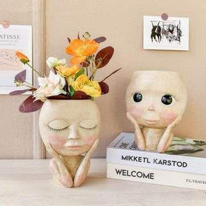 Head Face Planters Painted Plants Flower Pots Succulents Resin Planter Face Pot With Hole on sale - SOUISEE