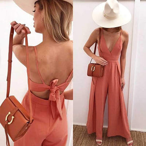 Formal Sleeveless Wrap Front Wide Leg Palazzo Jumpsuit on sale - SOUISEE